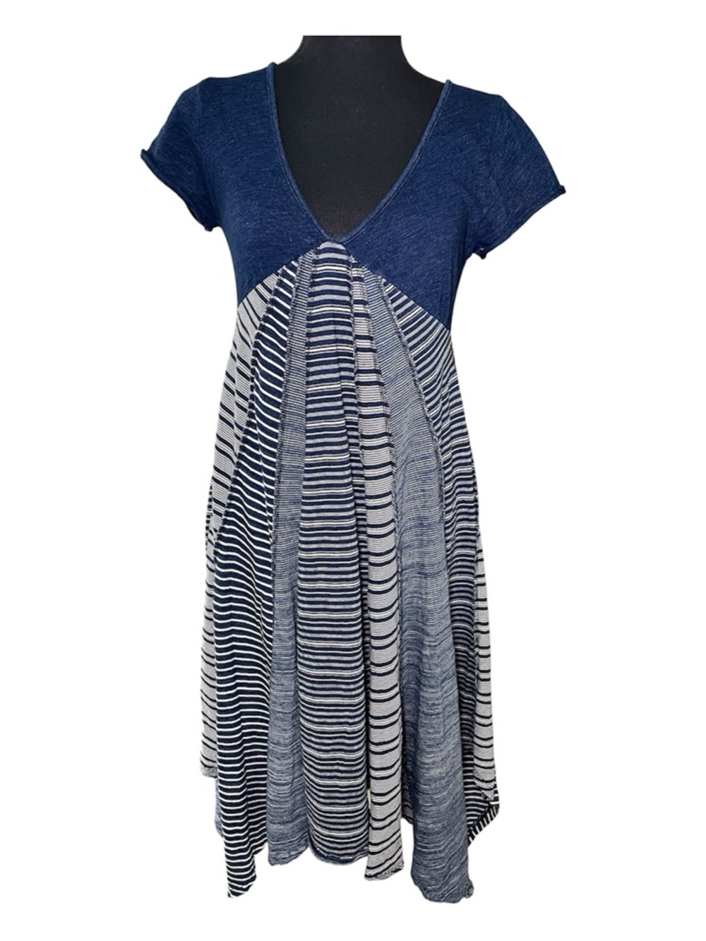 Free People Navy and White Striped Midi Dress Cotton Small - has flaw see photos